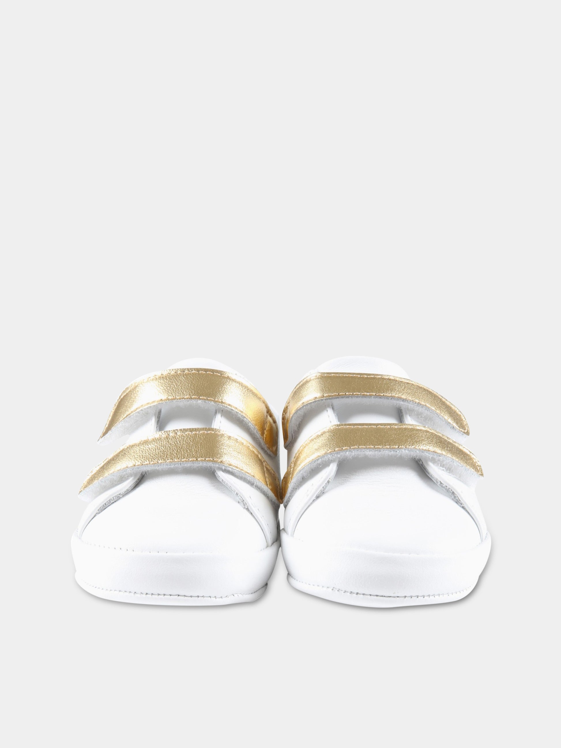 Sneakers bianche da culla per neonato con logo dorato,Balmain Kids,BS0586 Y0051 100OR