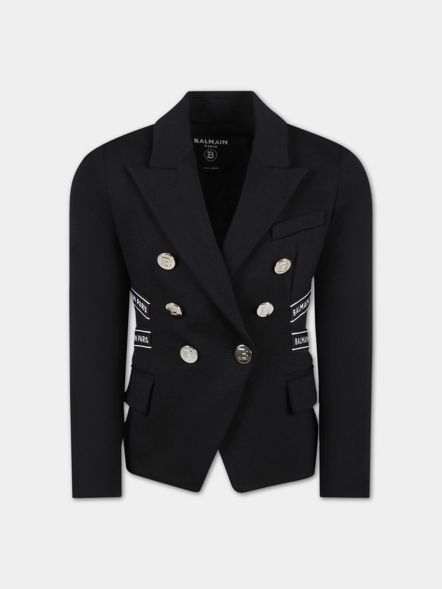 Giacca nera per bambina con logo,Balmain Kids,BS2A14 J0035 930