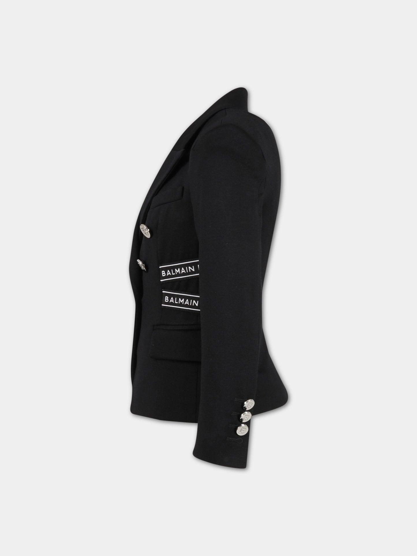 Giacca nera per bambina con logo,Balmain Kids,BS2A14 J0035 930