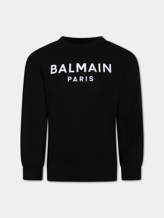 Felpa nera per bambini con logo bianco,Balmain Kids,BS4P80 Z0001 930NE