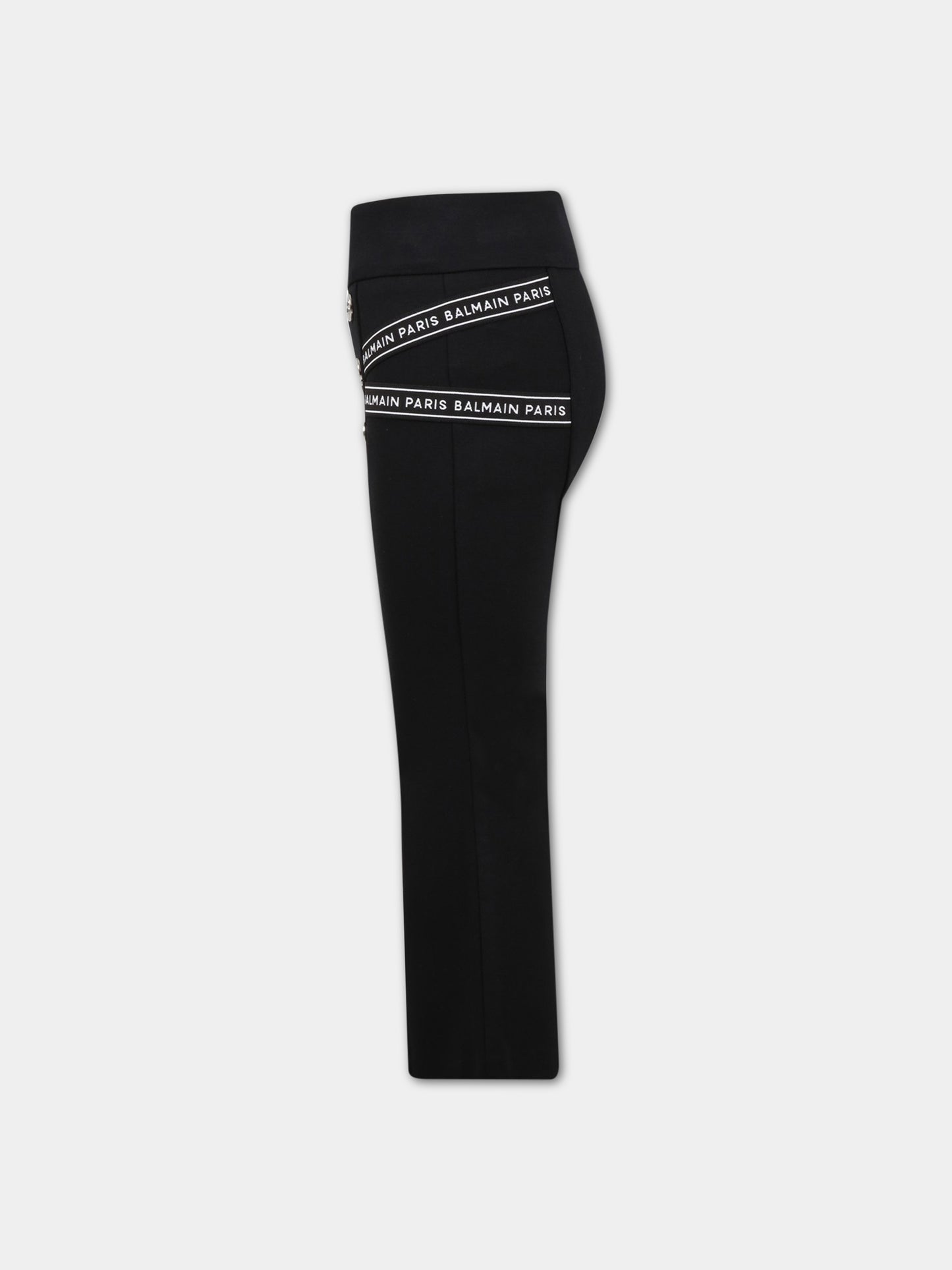 Pantaloni neri per bambina con botti logati,Balmain Kids,BS6B10 J0035 930