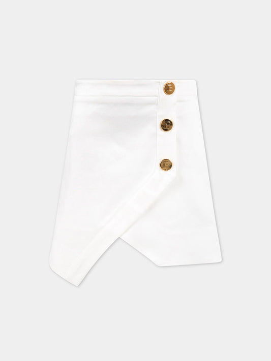Gonna bianca per bambina con iconici bottoni dorati,Balmain Kids,BS7A41 S0112 100