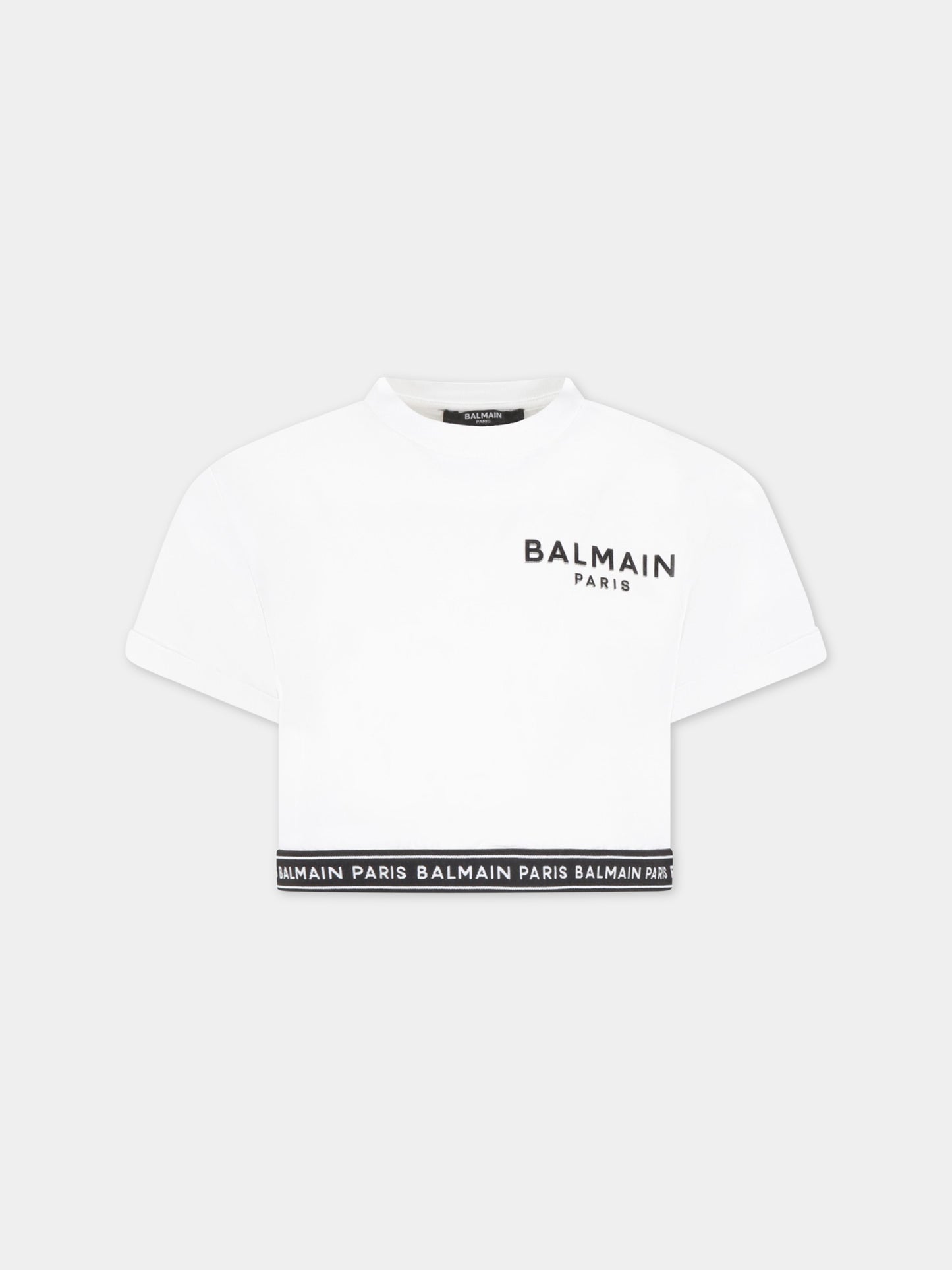 T-shirt bianca per bambina con logo nero,Balmain Kids,BS8A21 Z0082 100NE