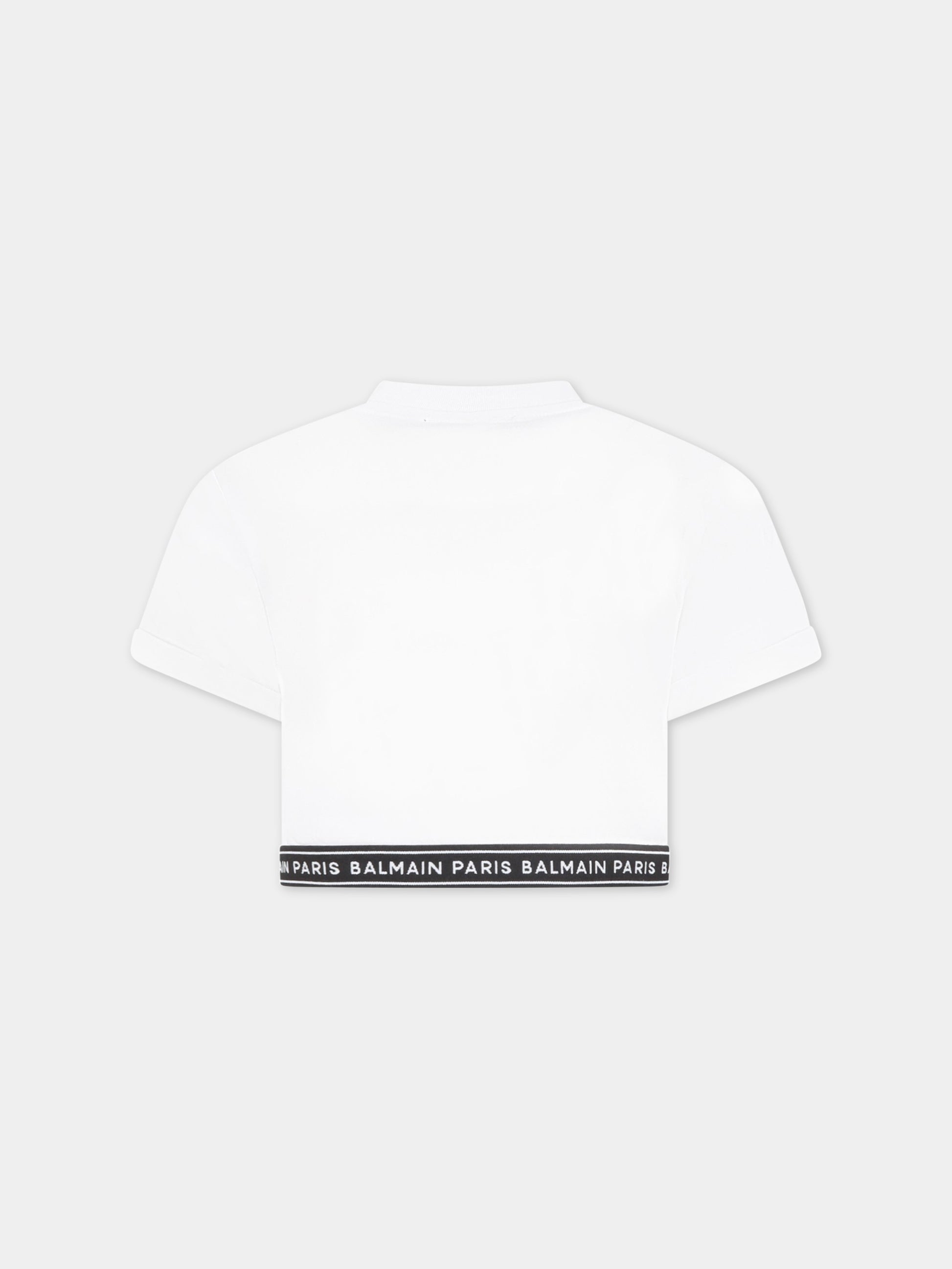 T-shirt bianca per bambina con logo nero,Balmain Kids,BS8A21 Z0082 100NE