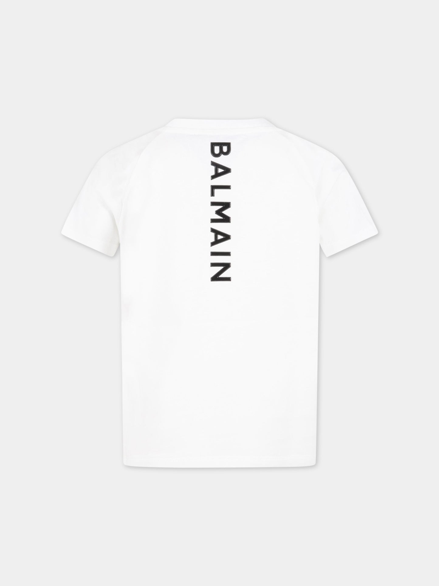 T-shirt bianca per bambini con logo nero,Balmain Kids,BS8P11 Z0057 100