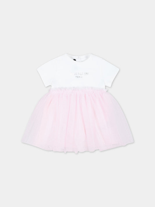 Vestito multicolor per neonata con logo argentato,Balmain Kids,BSA031 F0061 100RS