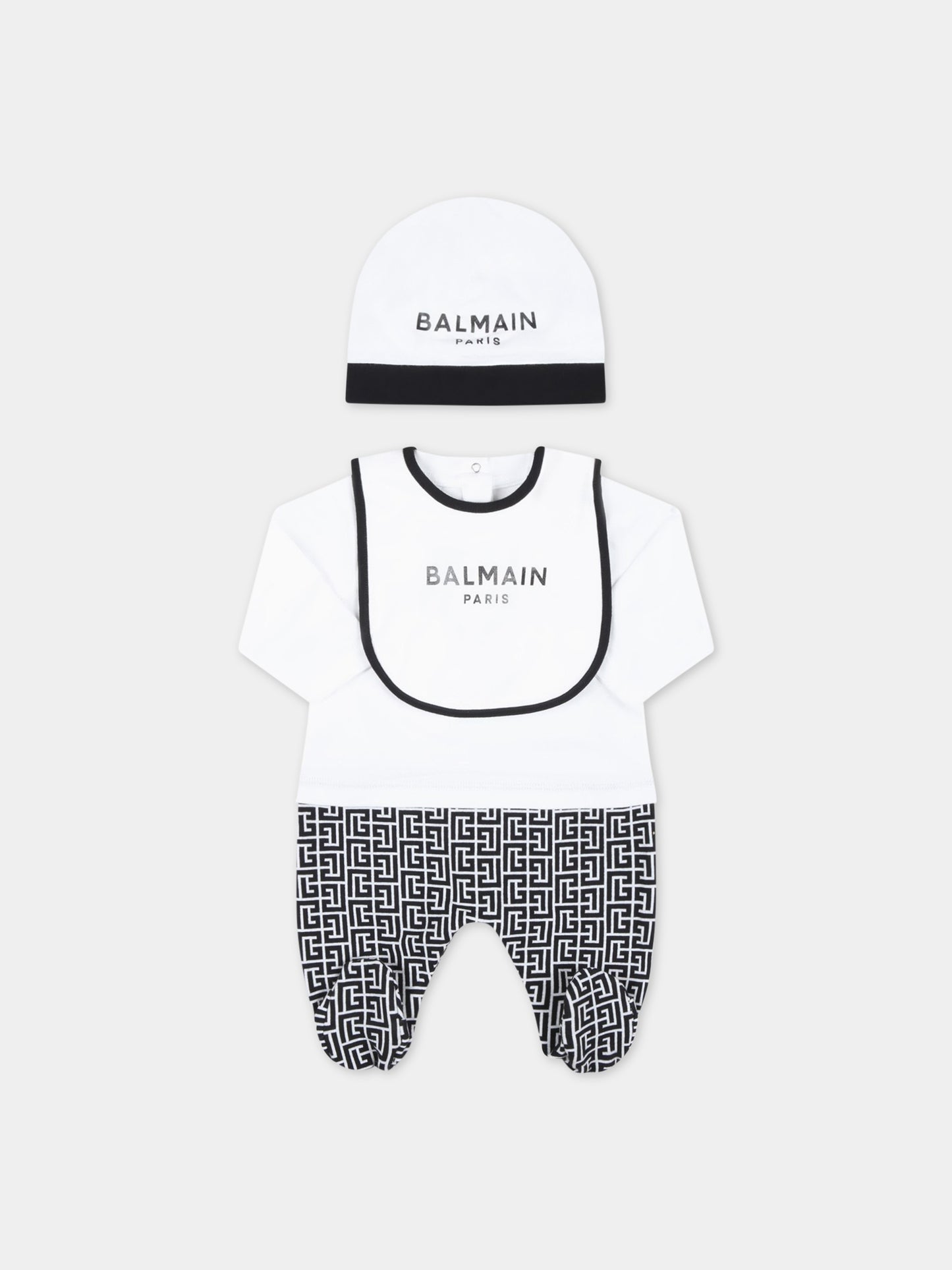 Set bianco e nero per neonato con logo nero,Balmain Kids,BSB539 Z0057 100NE