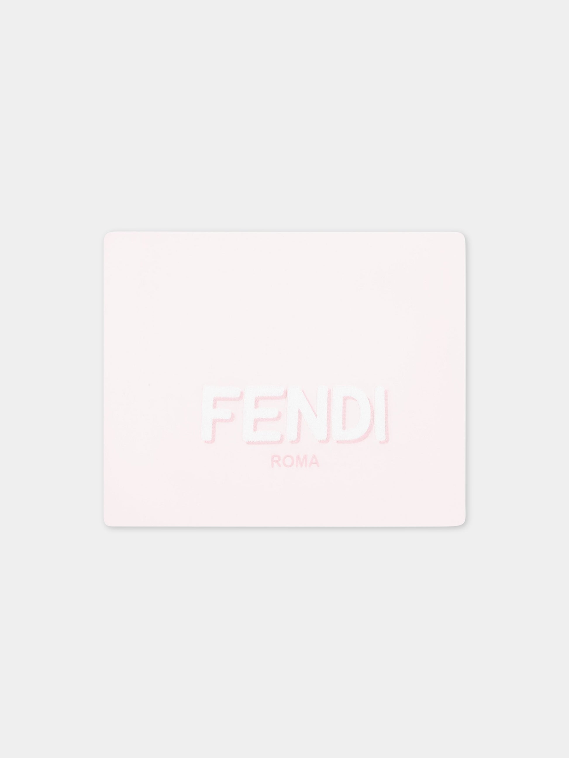 Coperta rosa per neonata con logo bianco,Fendi Kids,BUJ228 ST8 F0C11