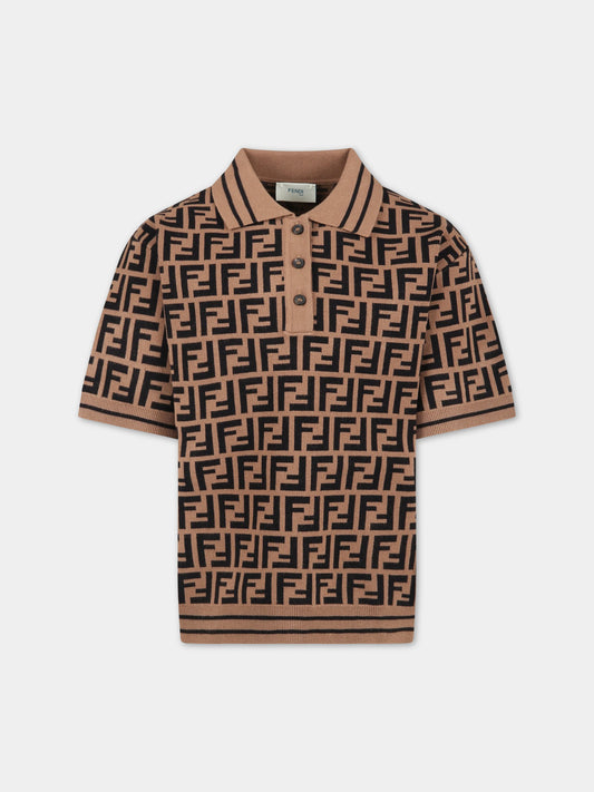 Maglione marrone per bambino con FF nere,Fendi Kids,JMG094 AEYD F15B6