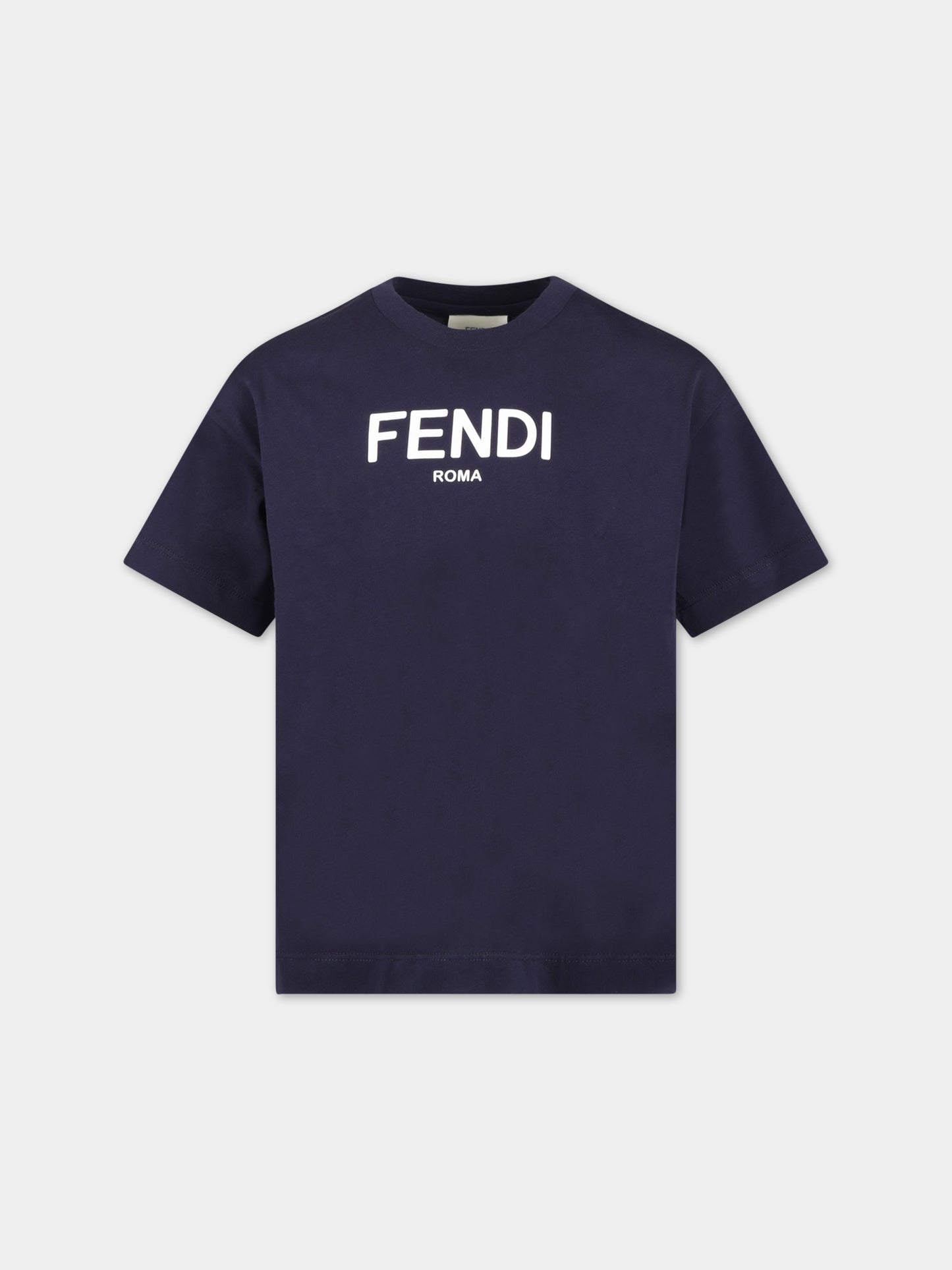 T-shirt blu per bambini con logo bianco,Fendi Kids,JUI137 7AJ F0QB0