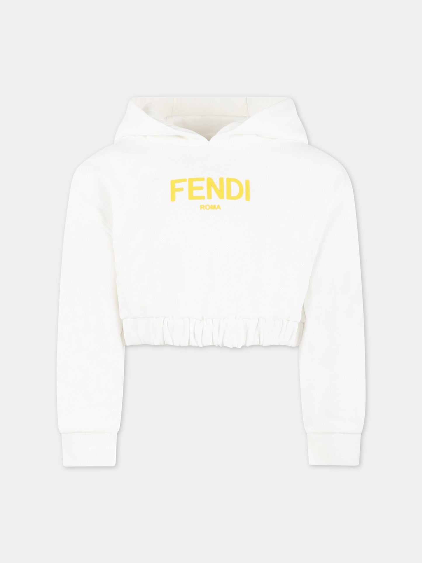 Felpa bianca per bambina con logo giallo in rilievo,Fendi Kids,JFH135 5V0 F0TU9