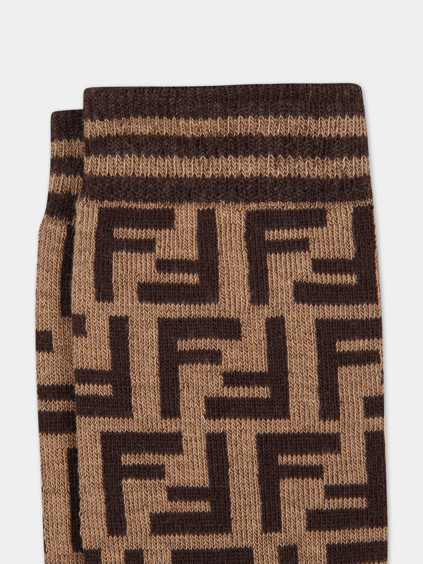 Calze beige per bambini con FF marroni,Fendi Kids,JUN008 AMNV F0VAT