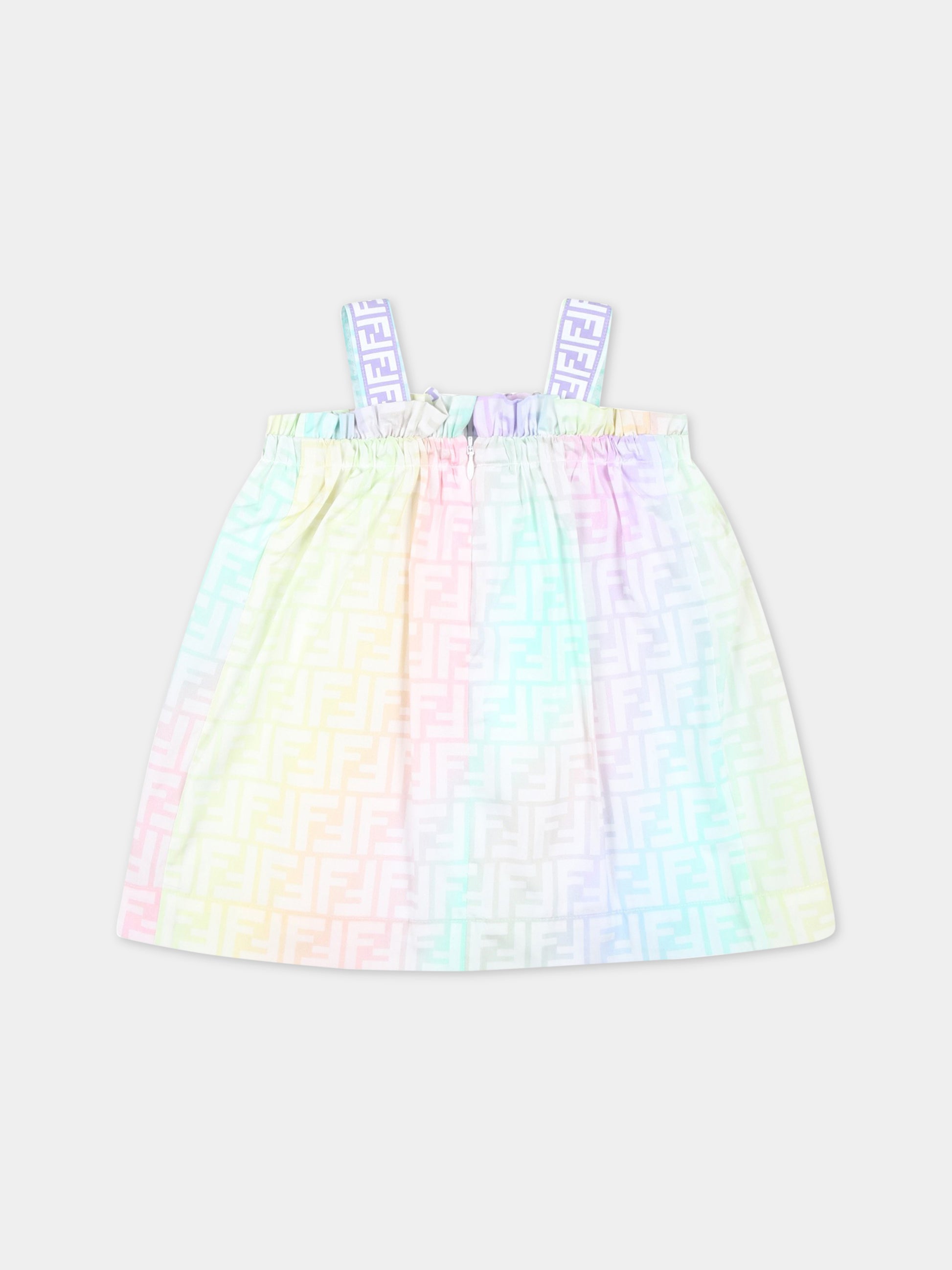 Vestito multicolor per bambina con FF,Fendi Kids,BFB416 ALOE F1JDD