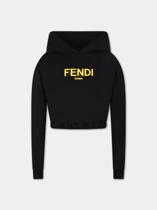 Felpa nera per bambina con logo giallo FF,Fendi Kids,JFH135 5V0 F0GME