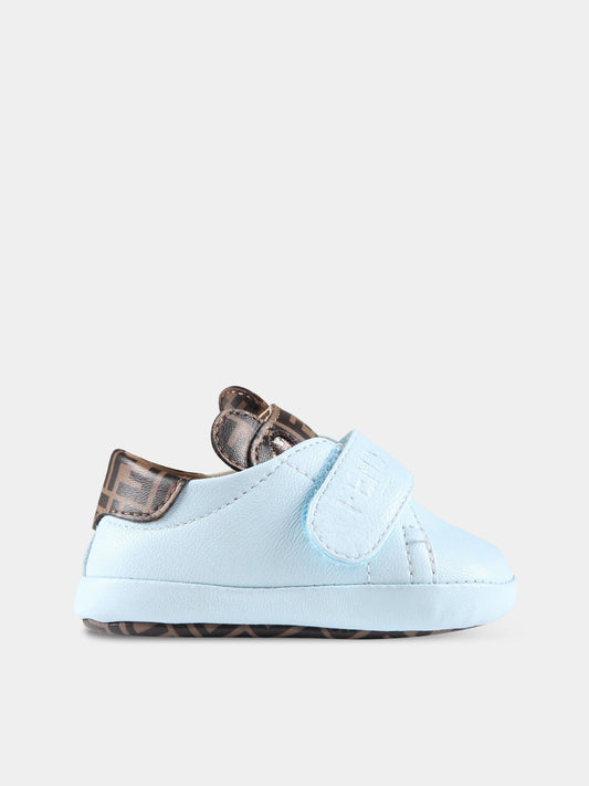 Sneakers celesti da culla per neonato con orso e FF,Fendi Kids,BUR099 AGCC F0C2F