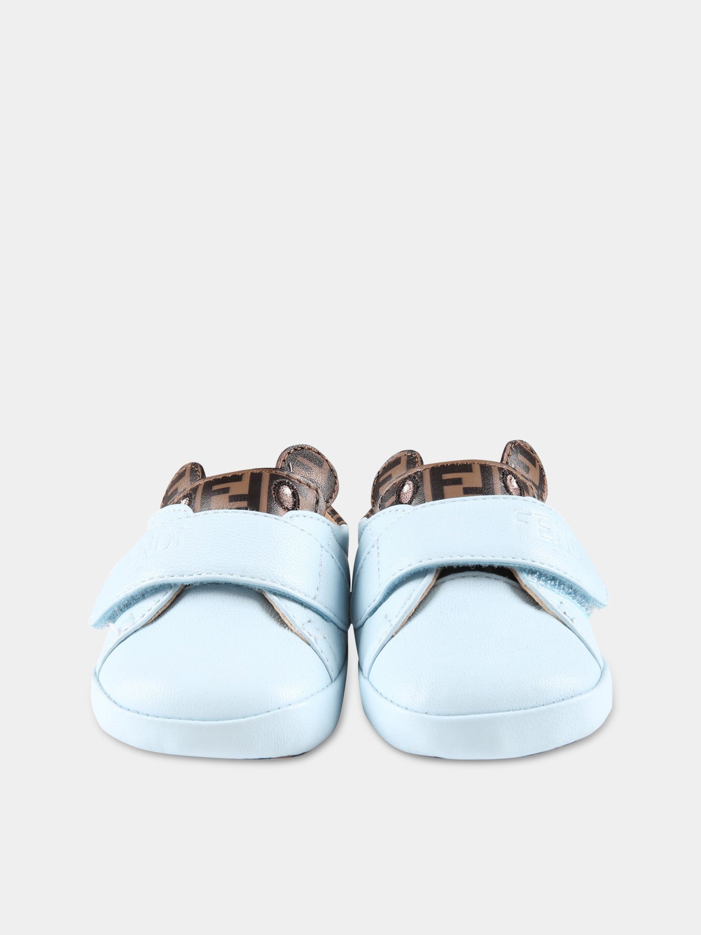 Sneakers celesti da culla per neonato con orso e FF,Fendi Kids,BUR099 AGCC F0C2F