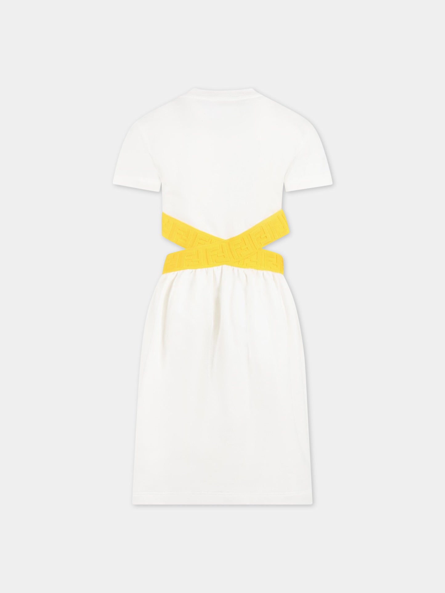 Vestito bianco per bambina con logo giallo,Fendi Kids,JFB501 5V0 F1JDY