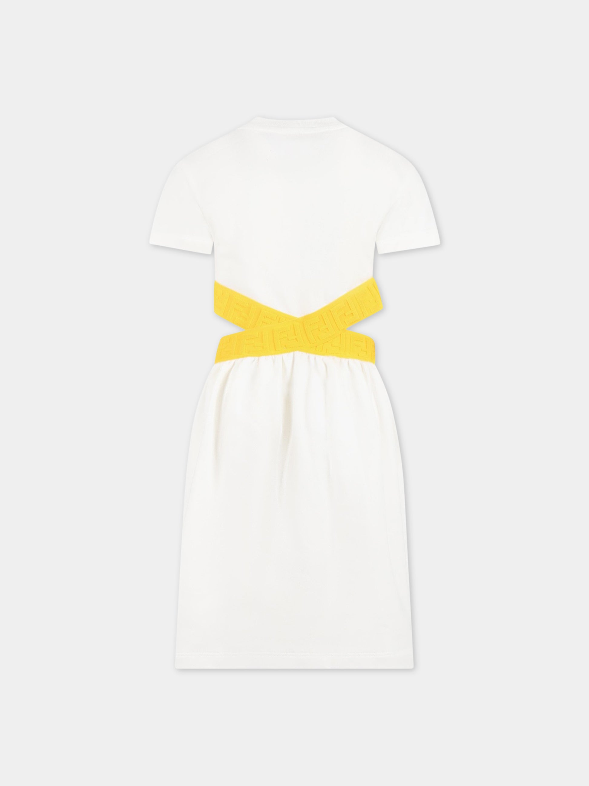 Vestito bianco per bambina con logo giallo,Fendi Kids,JFB501 5V0 F1JDY