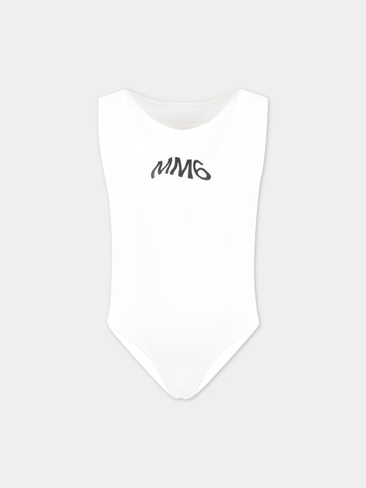 Body bianco per bambina con logo nero,Mm6 Maison Margiela,M60350 MM00F M6100