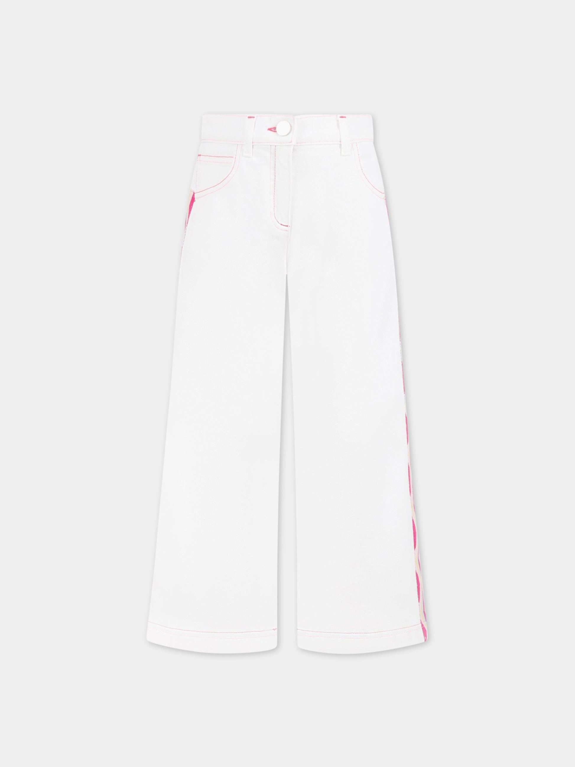 Jeans bianchi per bambina con iconico moivo a chevron sui lati,Missoni,MS6B31 D0039 100