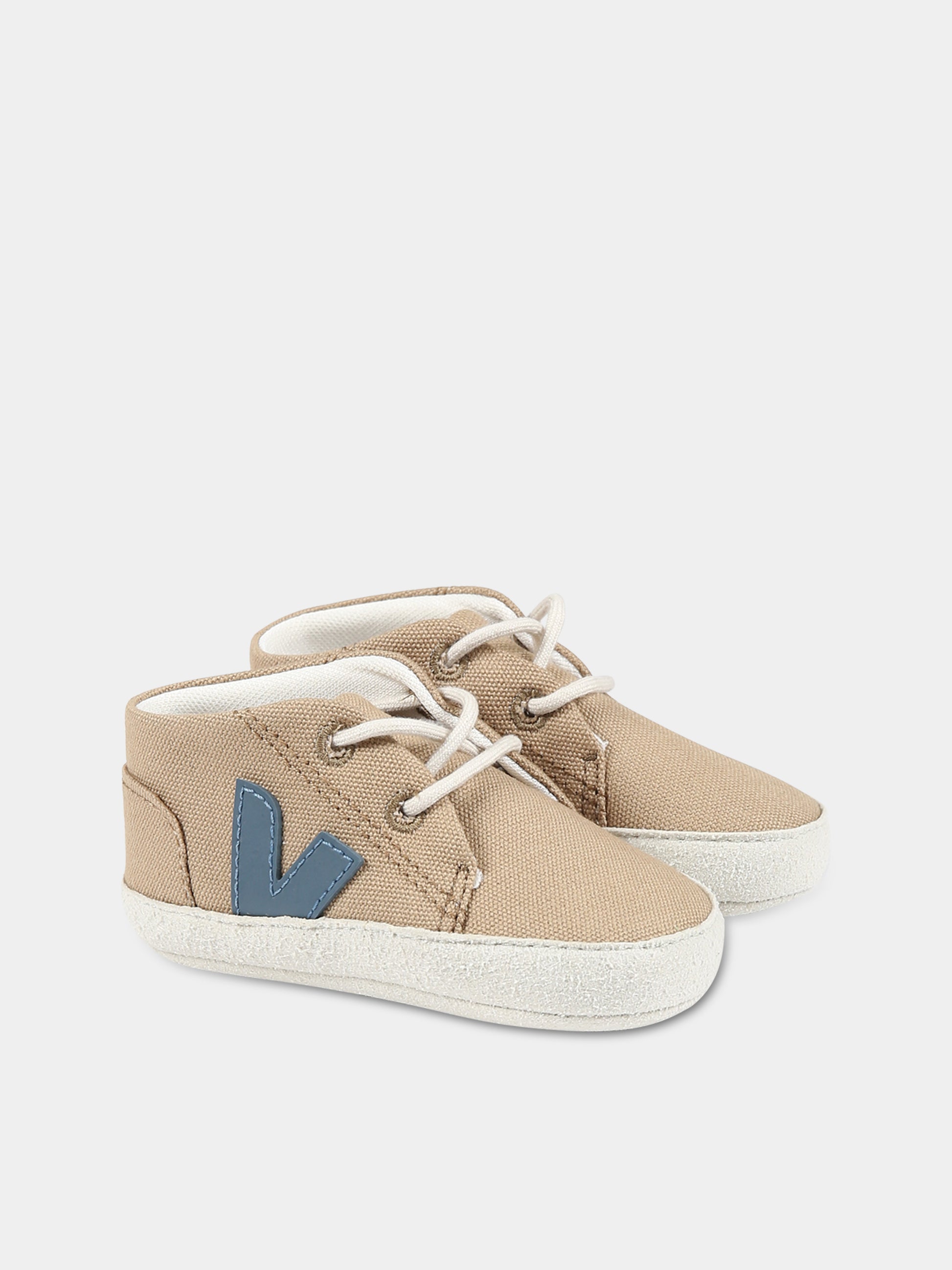 Sneakers marrone per neonato con logo blu,Veja,BB0103258C