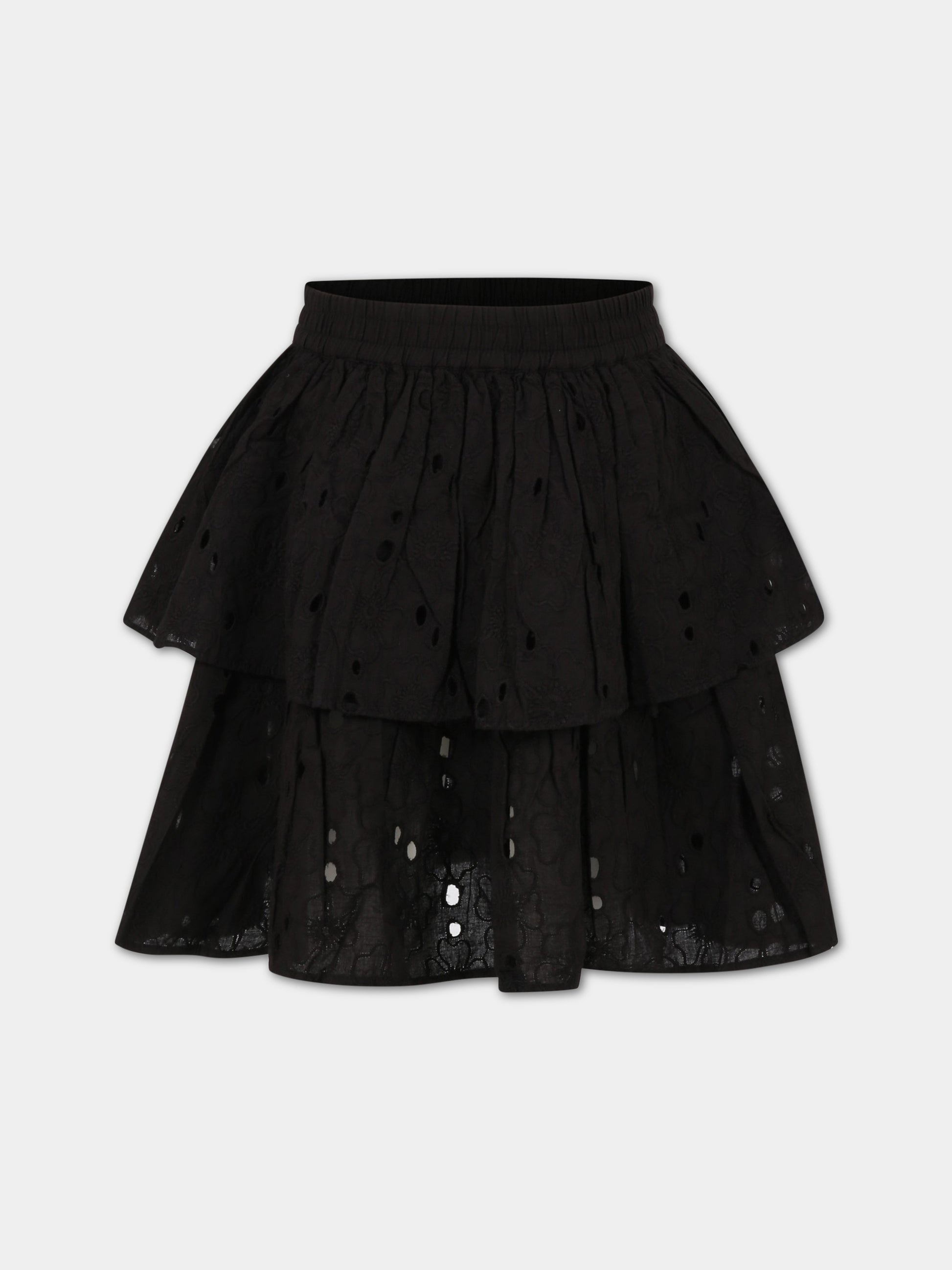 Gonna nera per bambina con fiori e patch logato,Molo,2S23D106 0099