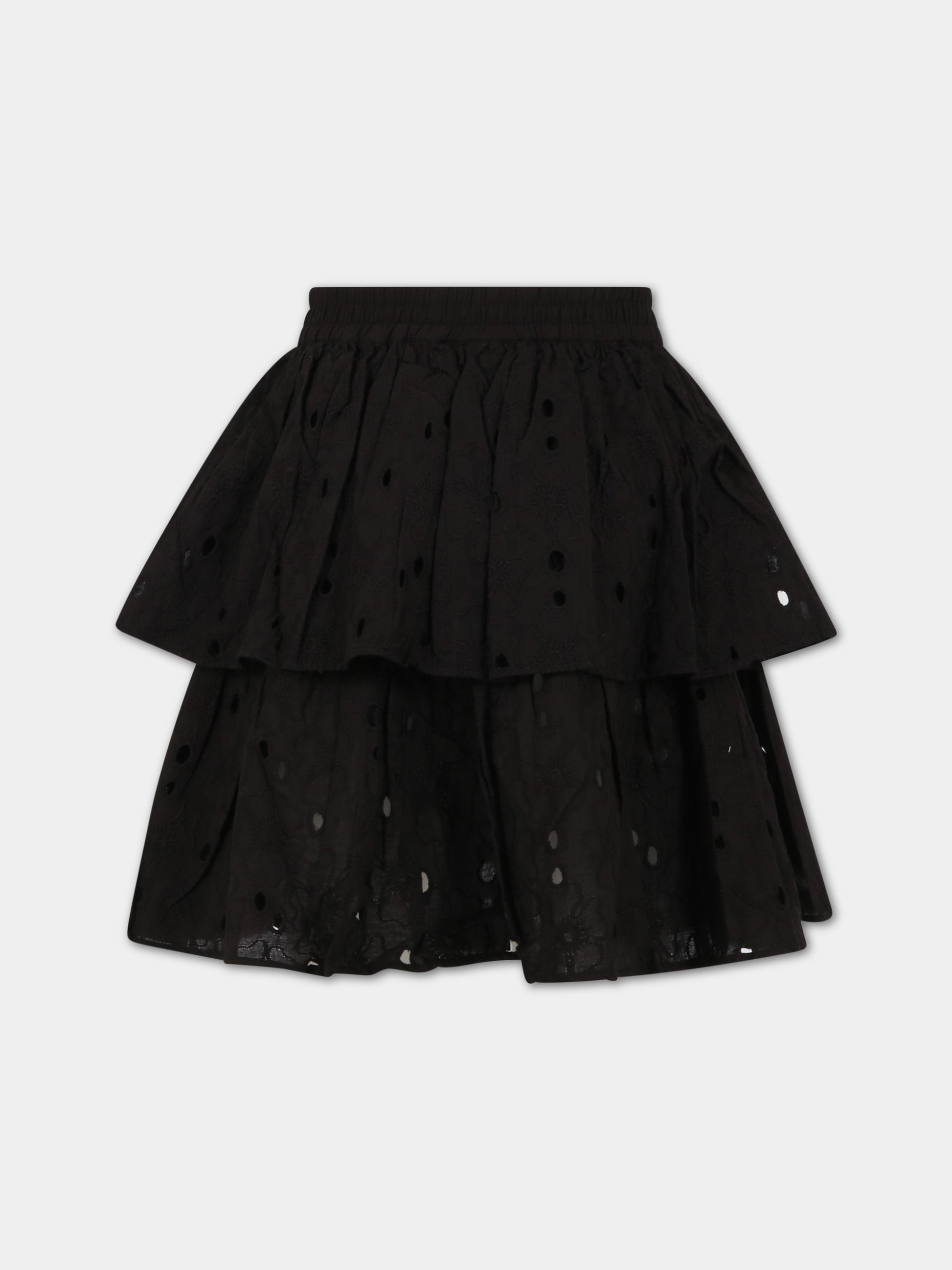 Gonna nera per bambina con fiori e patch logato,Molo,2S23D106 0099