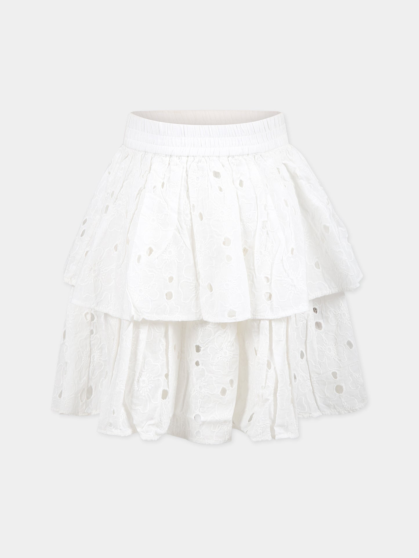 Gonna bianca per bambina con fiori e patch logato,Molo,2S23D106 0000