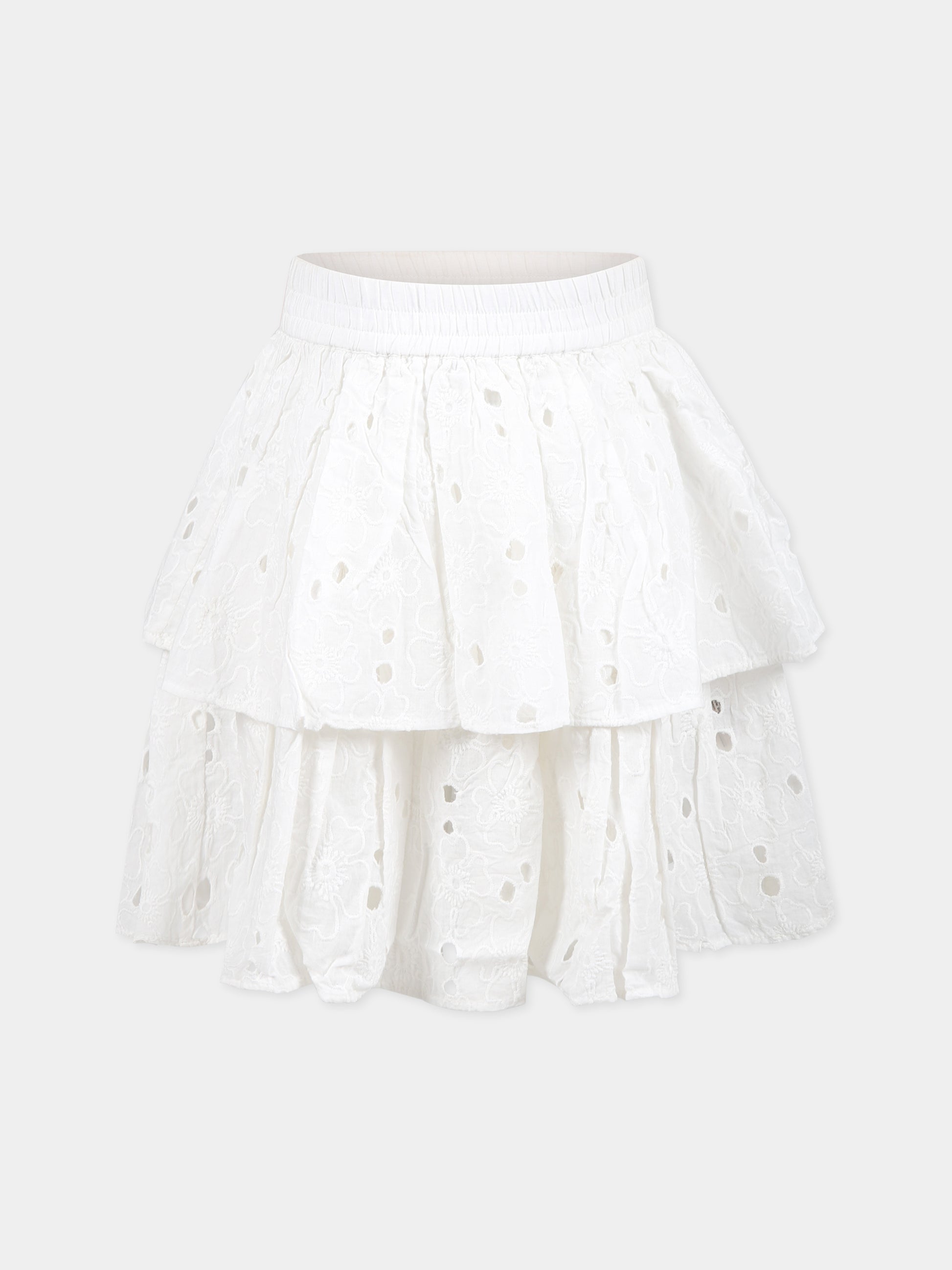 Gonna bianca per bambina con fiori e patch logato,Molo,2S23D106 0000