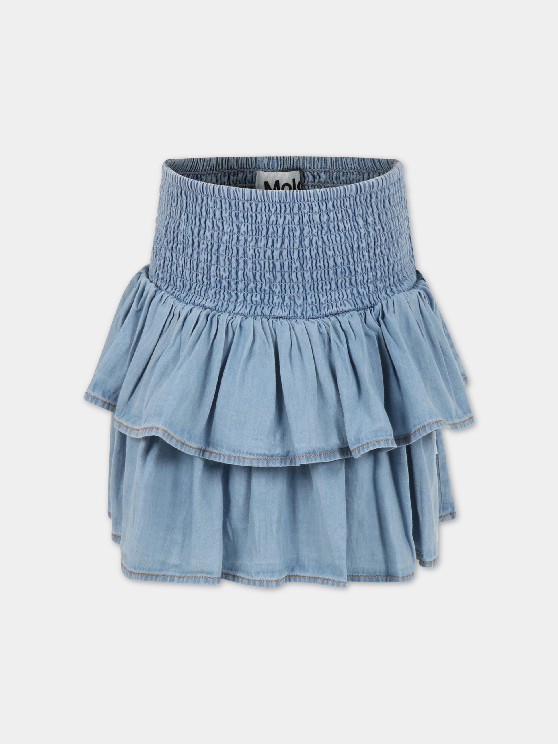 Gonna azzurra per bambina con rouches e patch logato,Molo,2S23D112 8746