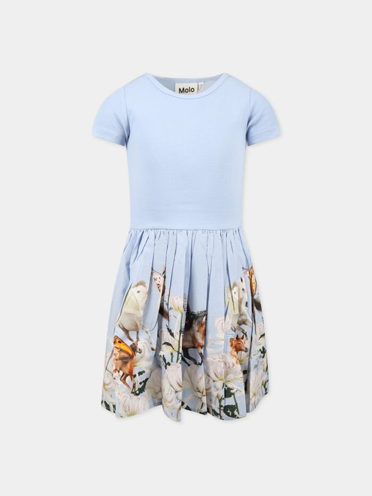 Vestito multicolor per bambina con stampa cavalli, farfalle e fiori,Molo,2S23E119 3213