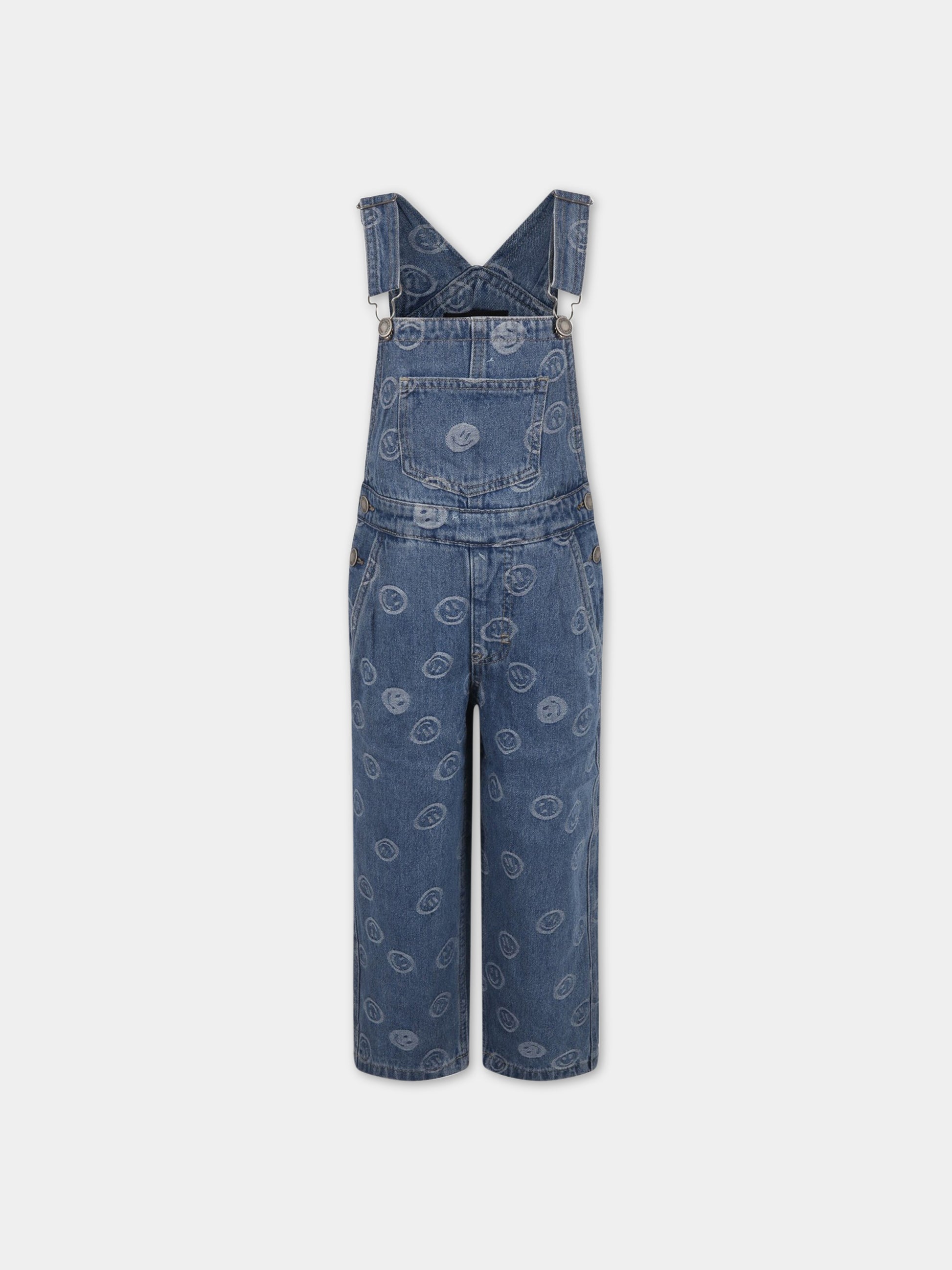 Salopette blu denim per bambina con smile,Molo,6S23I301 6791