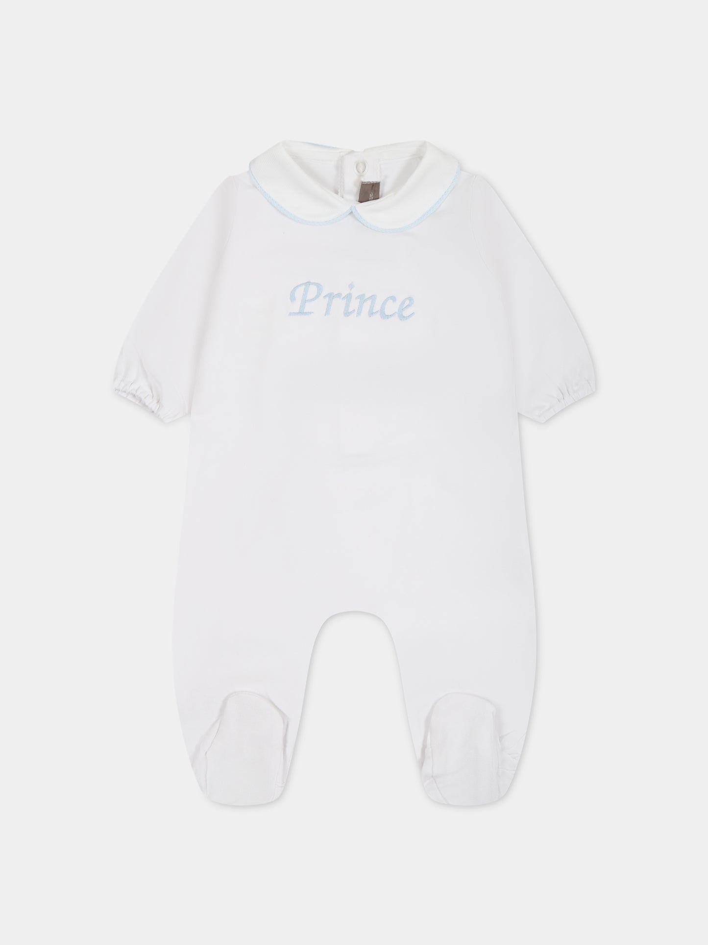 Tutina bianco per neonato con scritta  Prince ,Little Bear,6044 BIANCO/CIELO