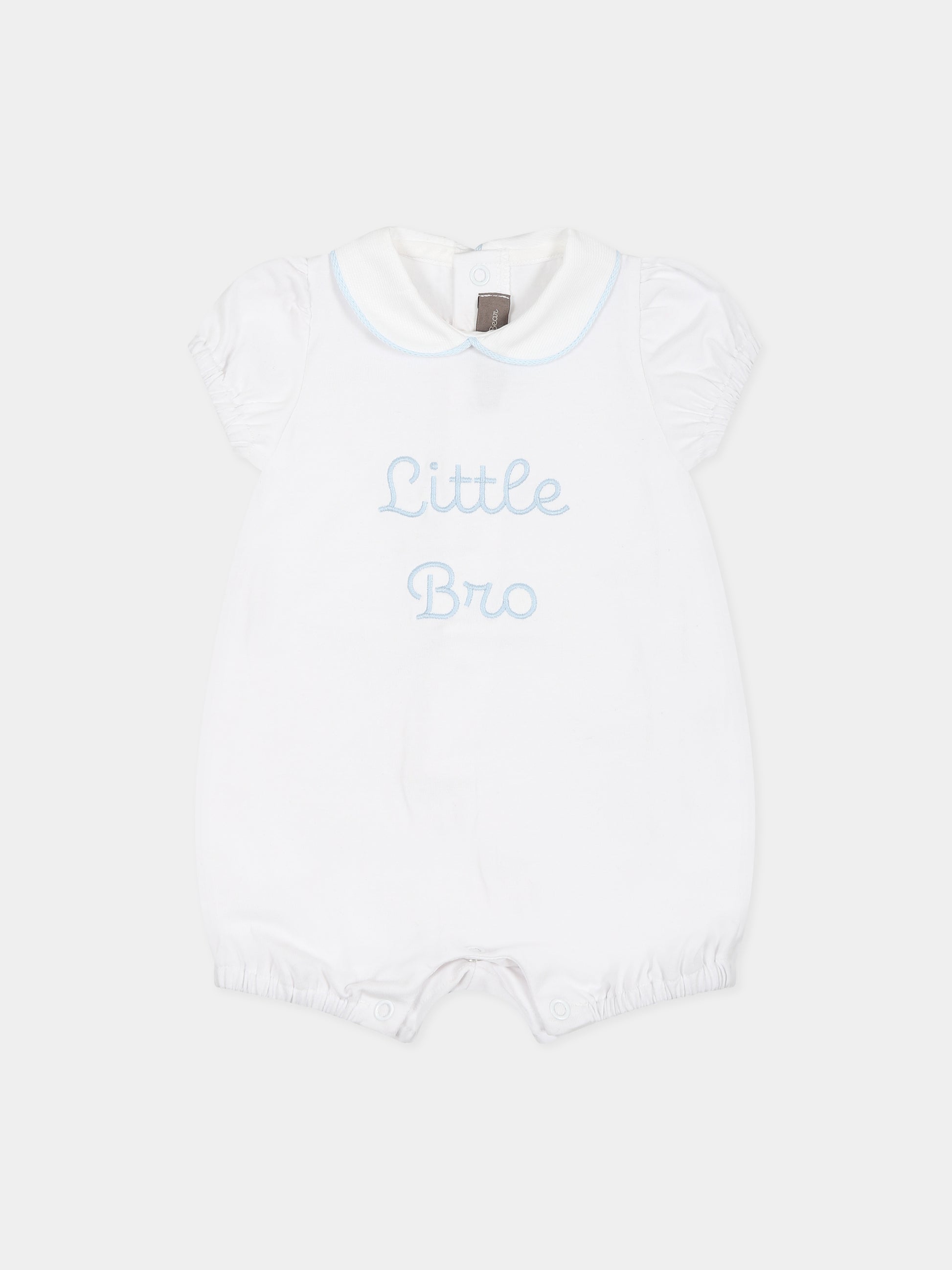 Pagliaccetto bianco per neonato con scritta  Little Bro ,Little Bear,6049 BIANCO/CIELO