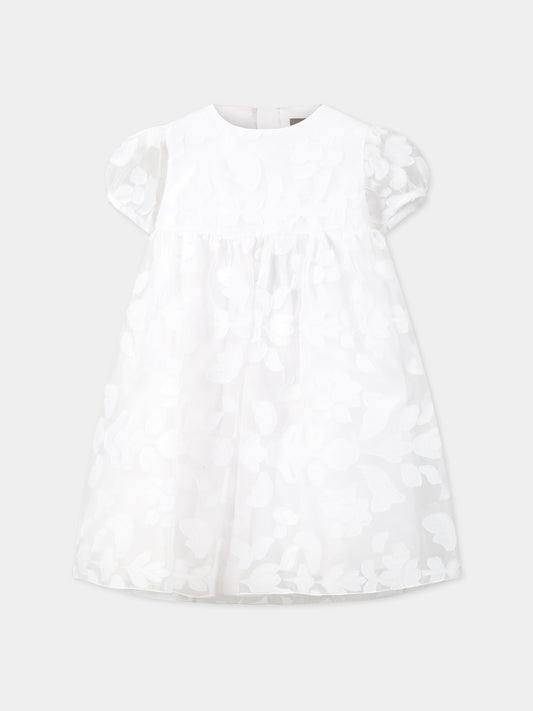 Vestito bianco per neonata con dettagli floreali,Little Bear,6251 BIANCO/BIANCO