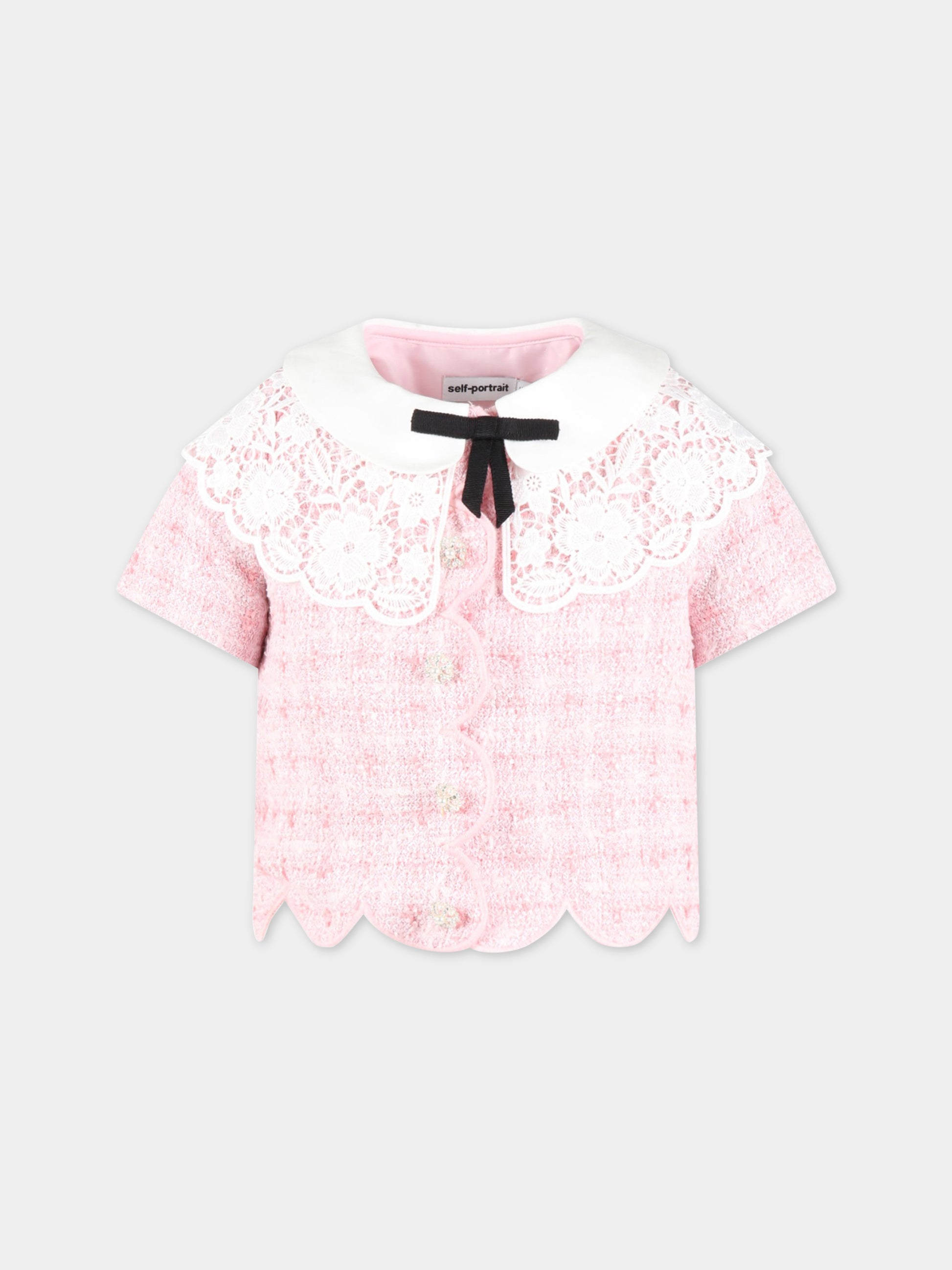 Giacca rosa per bambina con dettagli in pizzo,Self-portrait,RS23 711J P 22458567
