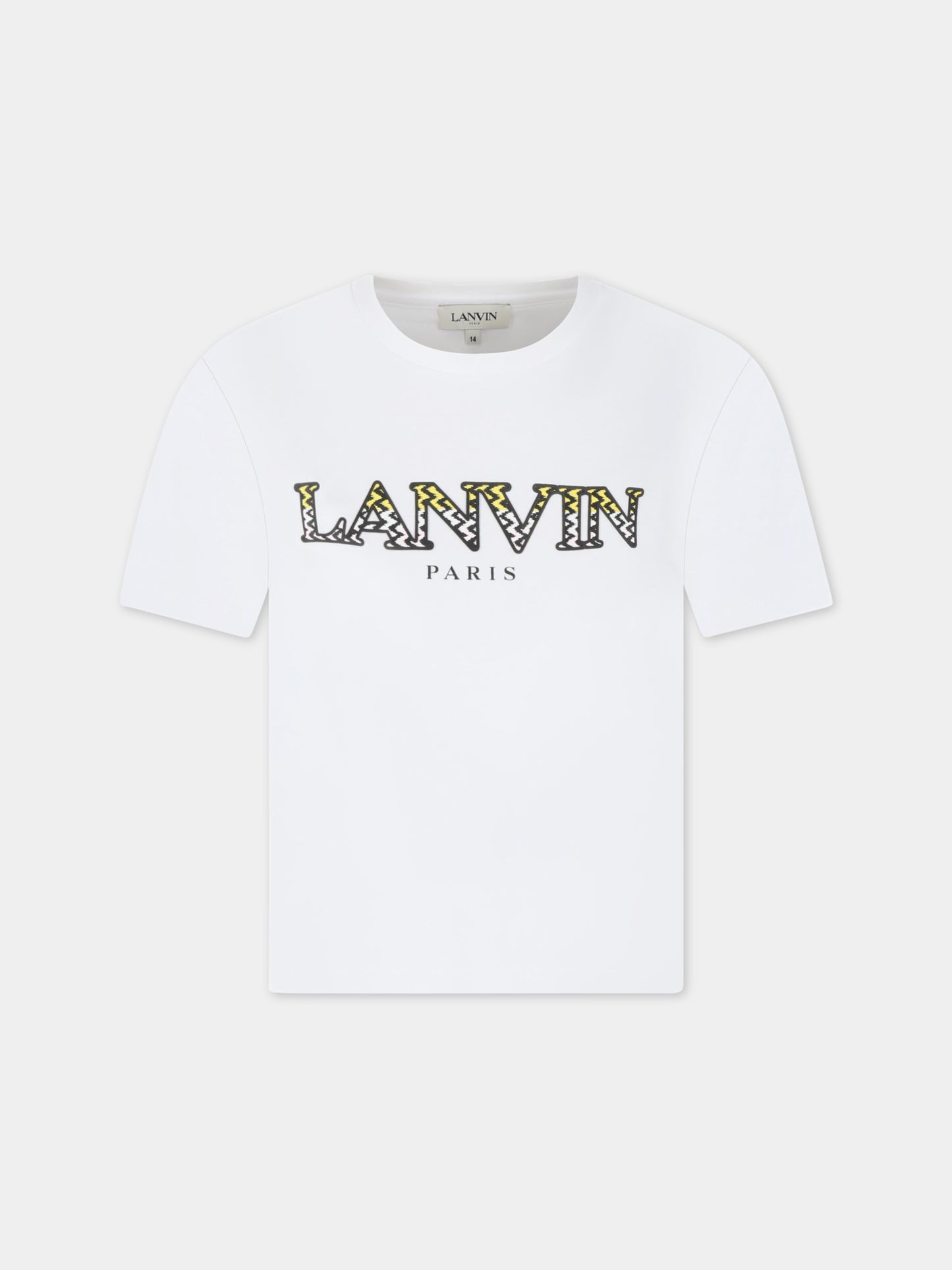 T-shirt bianca per bambino con logo giallo,Lanvin Petite,N25102 10P
