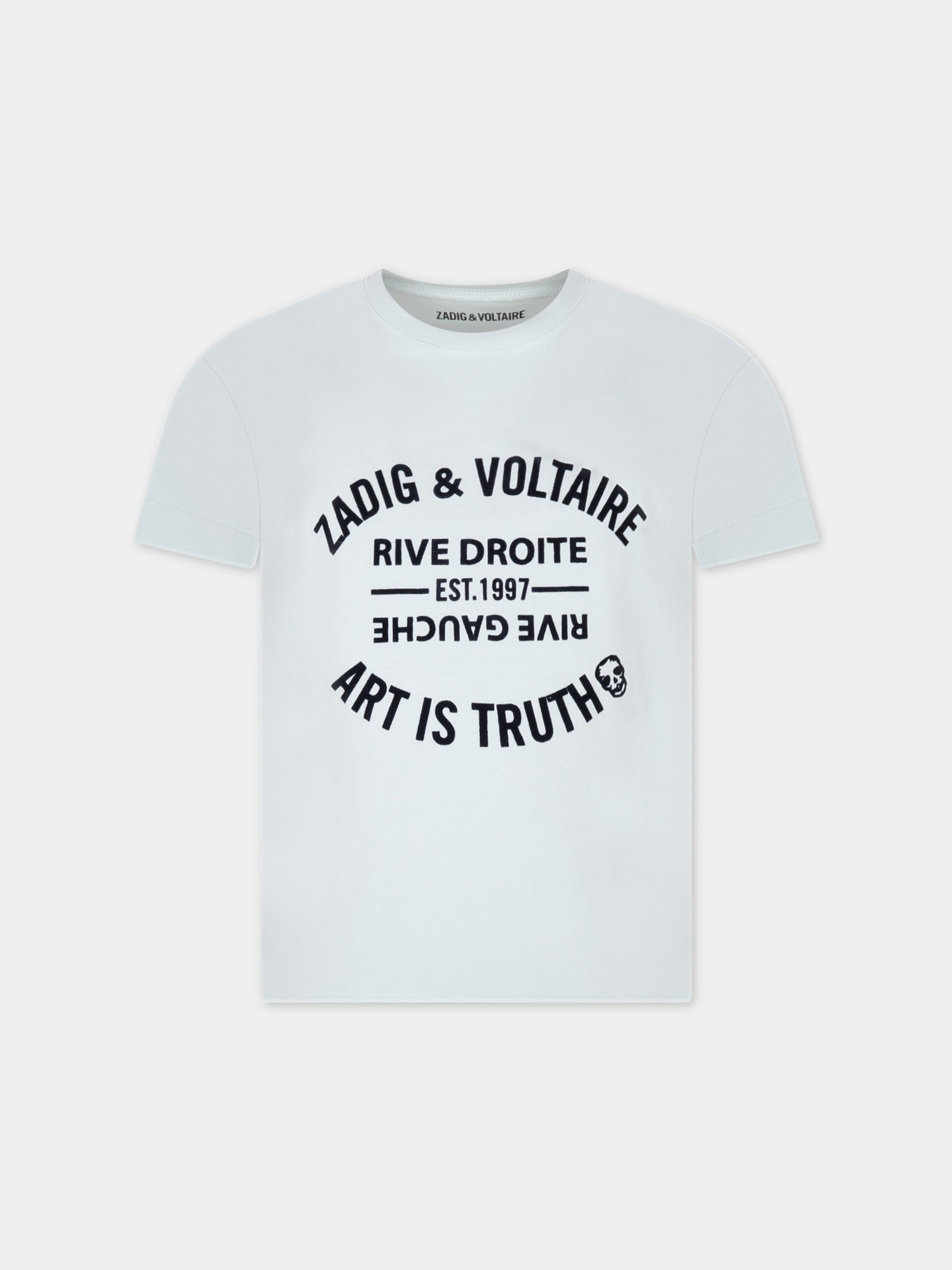 T-shirt celeste per bambina con logo nero,Zadig & Voltaire Kids,X15384 77N