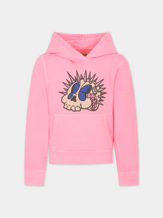 Felpa rosa per bambina con stampa e logo,Zadig & Voltaire Kids,X15388 437