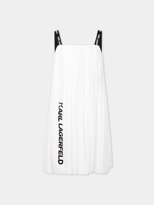 Vestito biancoper bambina con logo,Karl Lagerfeld Kids,Z12246 10P