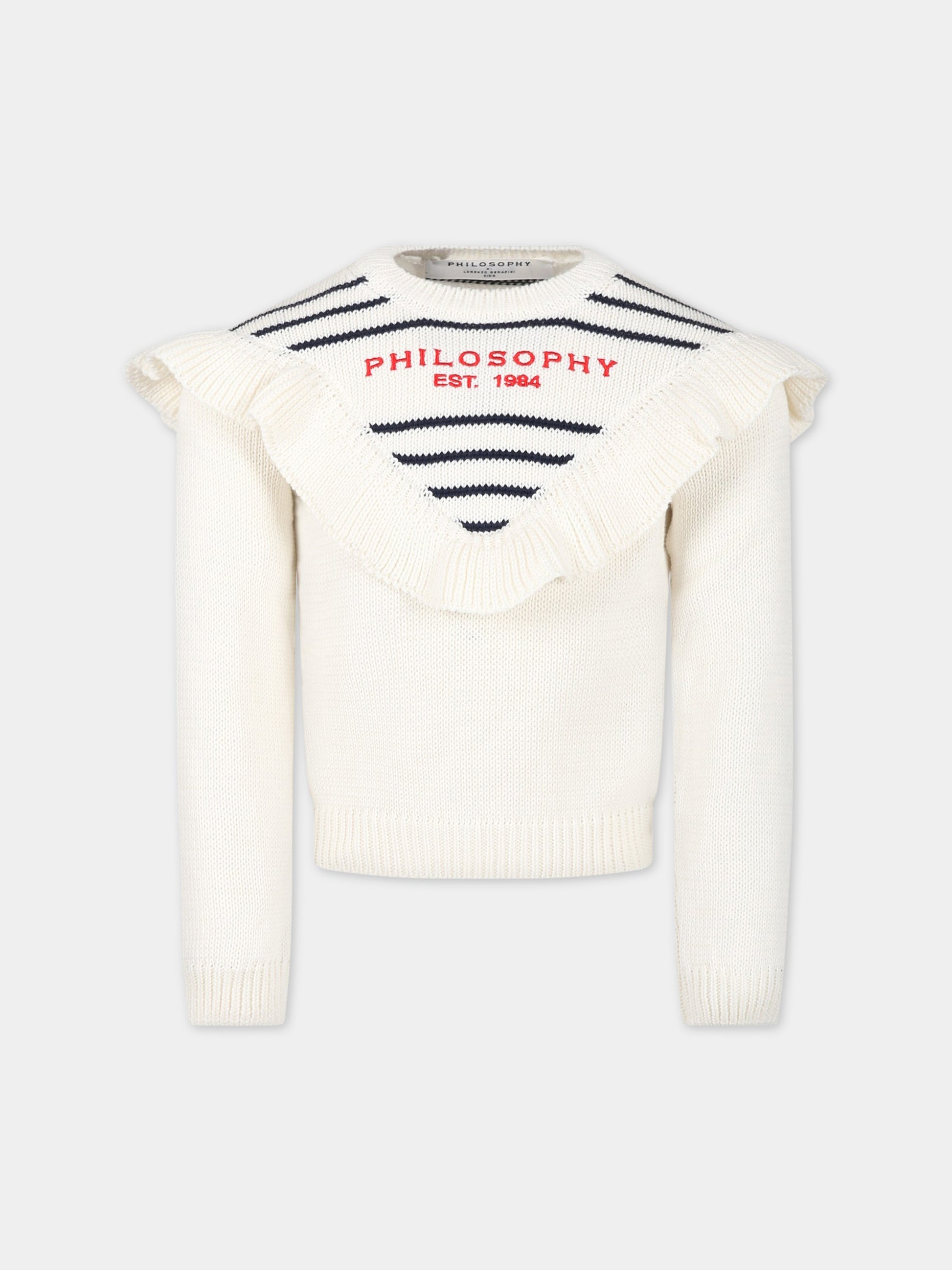 Maglione bianco per bambina con logo,Philosophy,PJMA75C FL01 0020