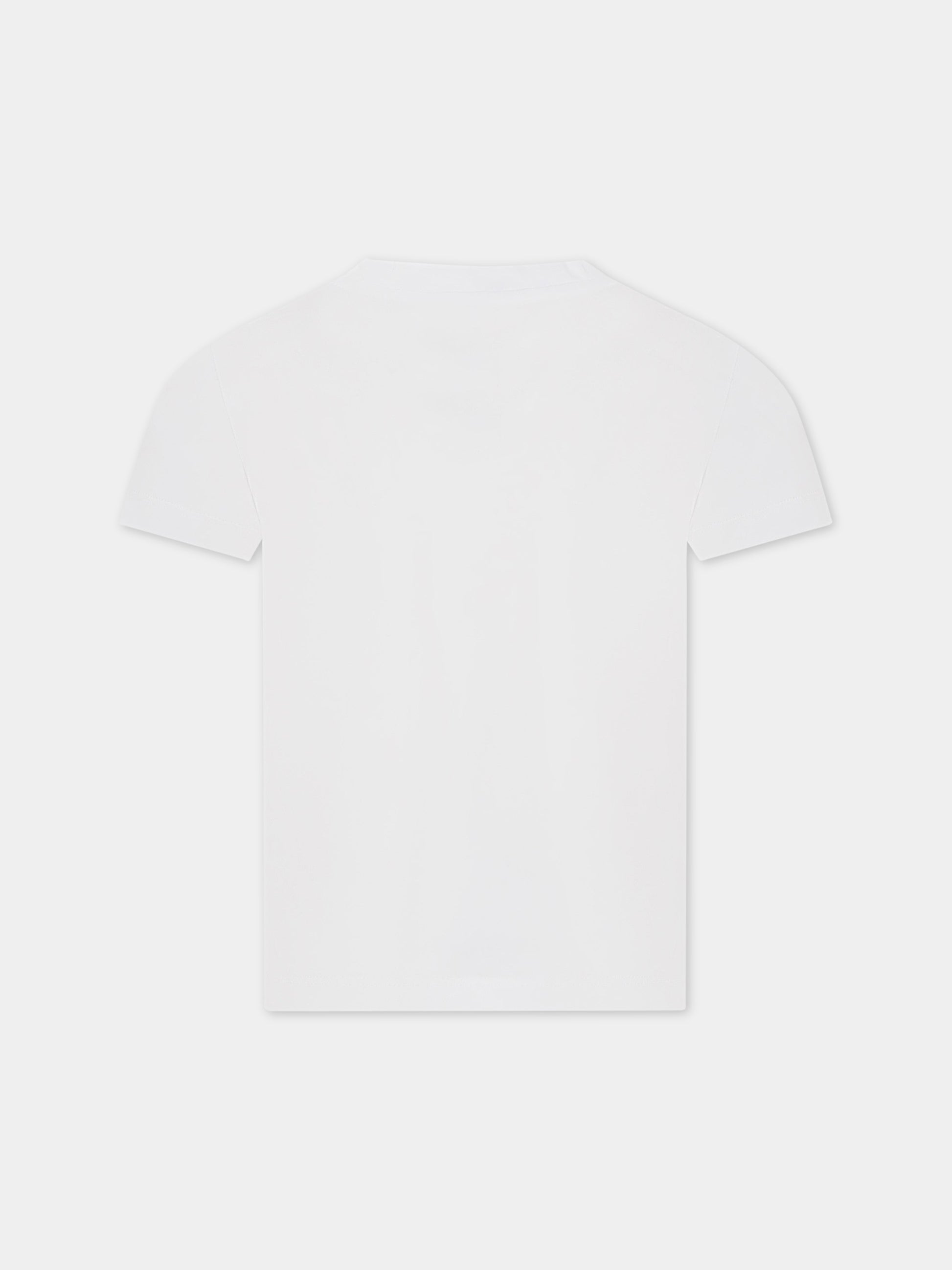 T-shirt bianca per bambina con stampa floreale e logo,Just Cavalli,JFTS001 JE138 B002