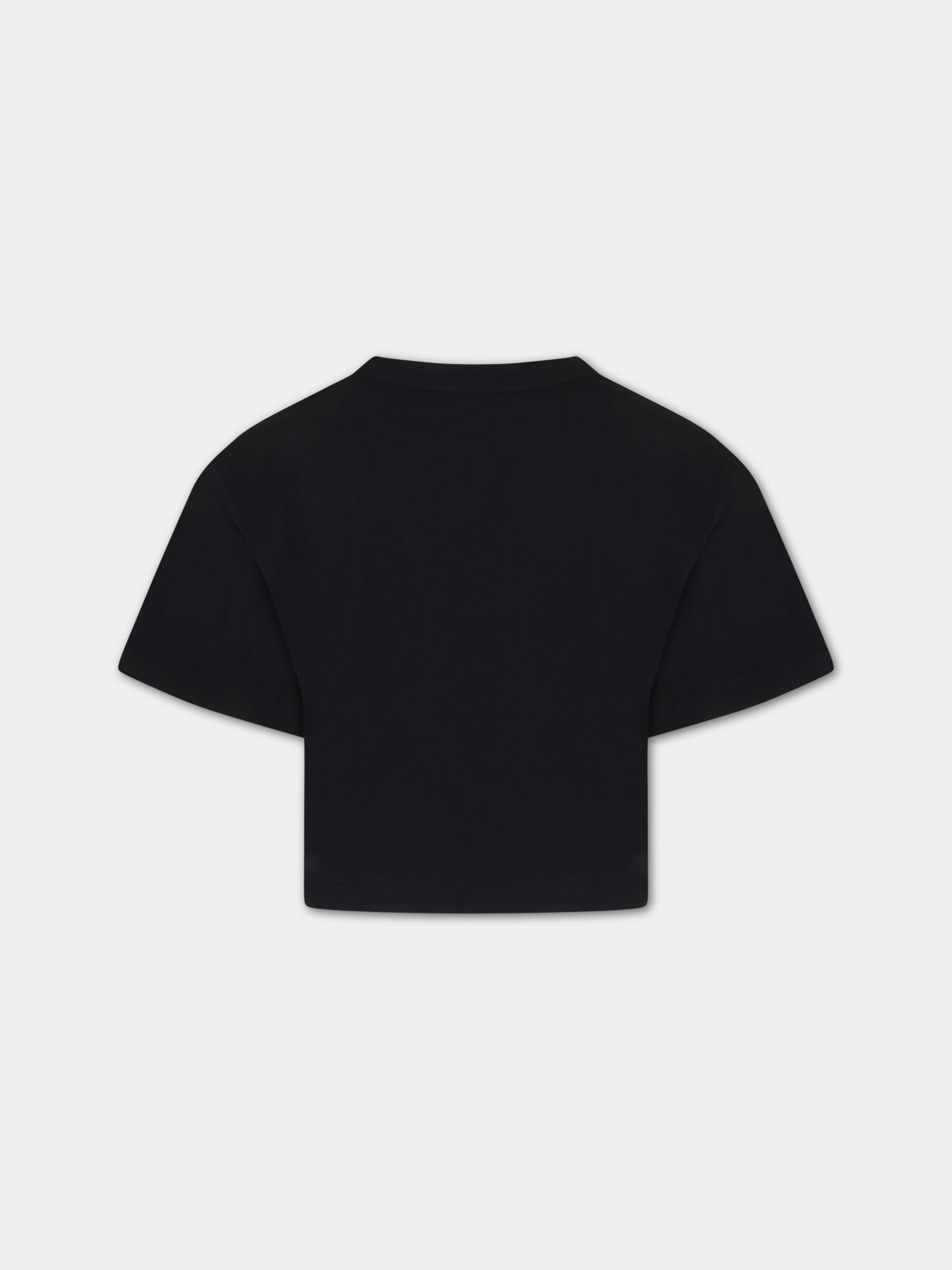 T-shirt nera per bambina con logo bianco,Dkny,D35S75 09B