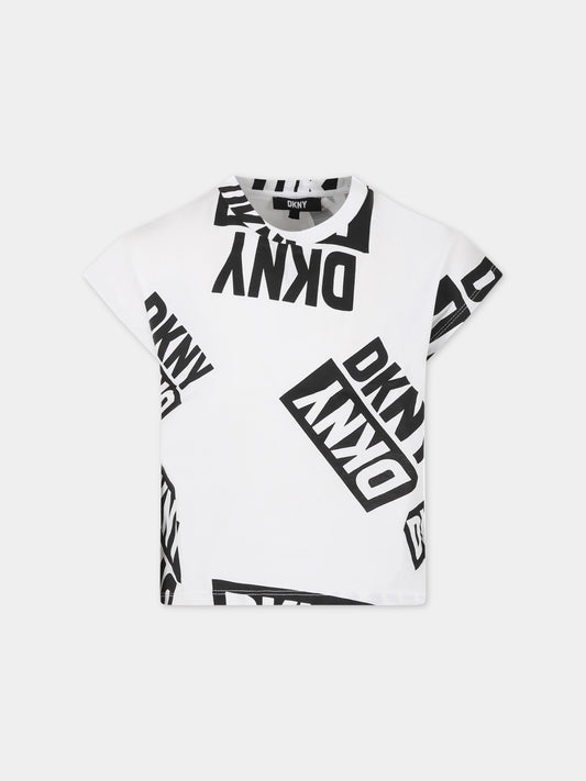 T-shirt bianca per bambina con logo,Dkny,D35S84 N50