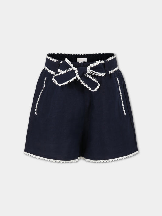 Shorts blu per bambina con dettagli smerlati,Chloé Kids,C14738 859