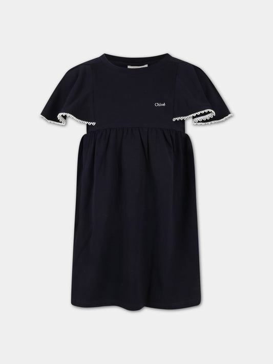 Vestito blu per bambina con logo,Chloé Kids,C12926 859