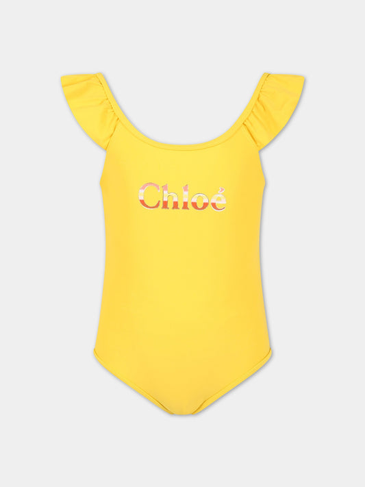 Costume giallo intero per bambina con logo,Chloé Kids,C17111 588