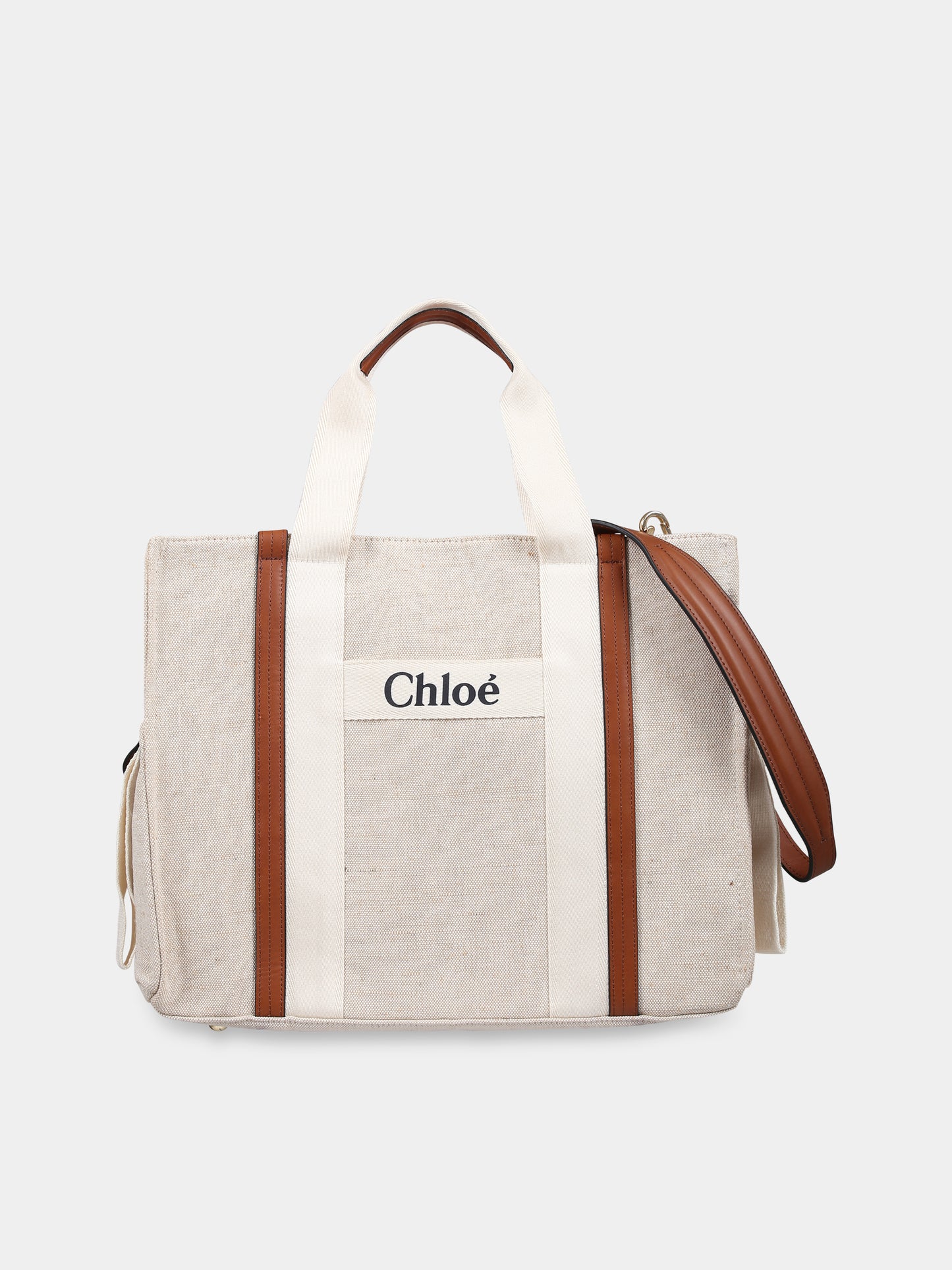 Borsa-mamma avorio per neonati con logo,Chloé Kids,C90393 Z40