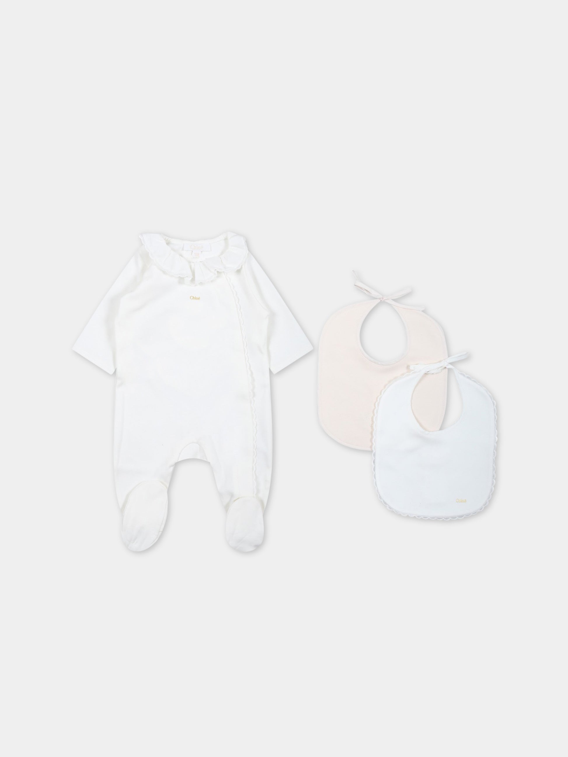Set bianco per neonata con logo,Chloé Kids,C97303 117