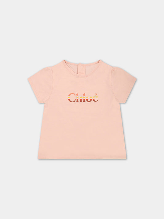 T-shirt rosa per neonata con logo,Chloé Kids,C05440 45K